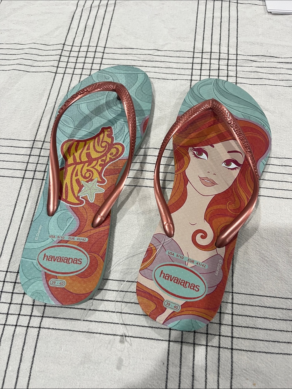 Havaianas Aqua Printed Footbed Flip Flops with Rose Gold Straps
